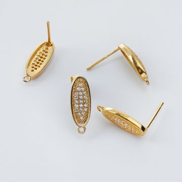 Srebrne bazy kolczyków owal z cyrkoniami z podwieszeniem AG925 pozłacane 15,5mm