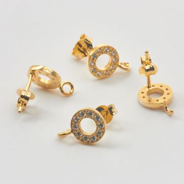 Srebrne sztyfty koła z cyrkoniami AG925 pozłacane 8mm