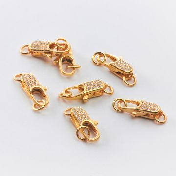 Srebrne zapięcie ozdobne karabińczyk z cyrkoniami AG925 pozłacane 16mm