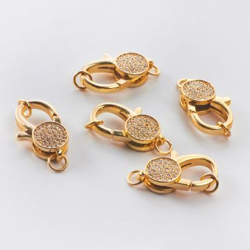 Srebrne osobne zapięcie duży karabińczyk z cyrkoniami AG925 pozłacany 20mm