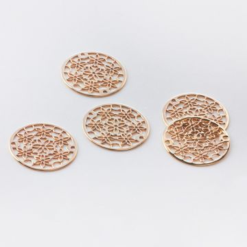 Srebrna zawieszka\ łącznik kółko z kwiatkami AG925 pozłacane 16mm