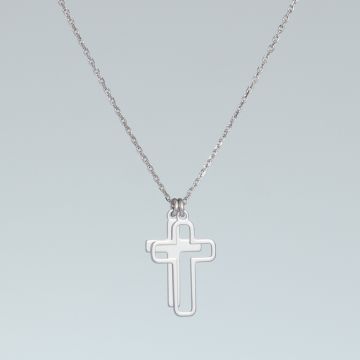 Naszyjnik rodowany z dwoma krzyżami AG925 45 cm