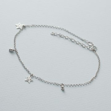 Bransoletka na nogę z gwiazdkami rodowana AG925 23 - 28 cm