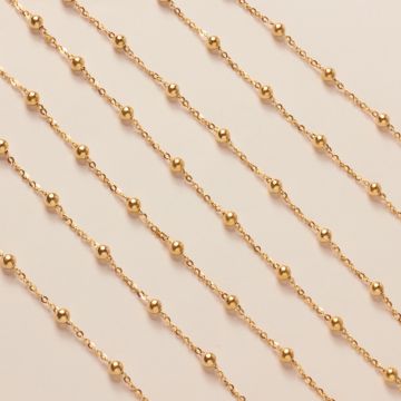 Srebrny, pozłacany łańcuch simple płaski z kuleczkami AG925 3mm