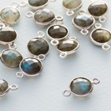 Labradoryt krążek fasetowany łącznik w okuciu AG925 7,5mm