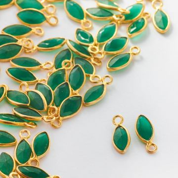 Srebrna zawieszka zielony onyks w okuciu pozłacany AG925 7x4mm