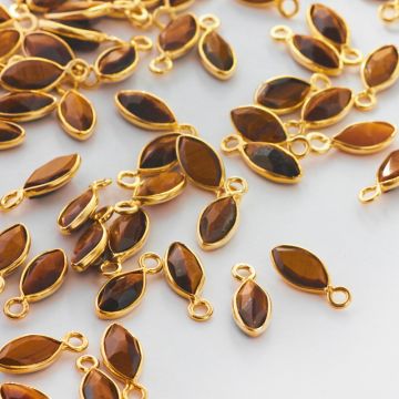 Srebrna zawieszka tygrysie oko w okuciu pozłacana AG925 7,5x4mm