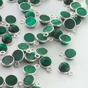 Srebrna zawieszka malachit gładki w okuciu AG925 6mm