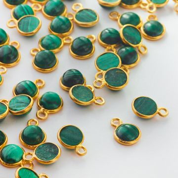 Srebrna zawieszka malachit gładki w okuciu pozłacany AG925 6mm