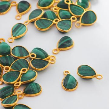 Srebrna zawieszka malachit łezka gładka w okuciu pozłacana AG925 10x7mm