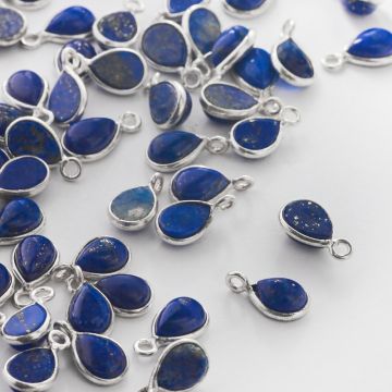 Srebrna zawieszka lapis lazuli łezka w okuciu AG925 6,5x4,5mm