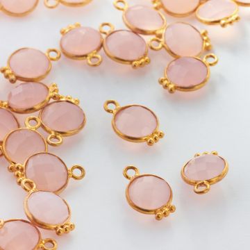 Srebrna zawieszka różowy chalcedon w okuciu AG925 pozłacana 8mm