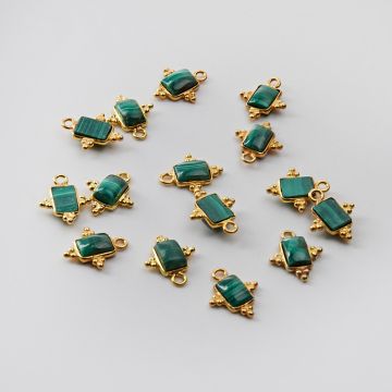 Srebrna zawieszka malachit w srebrnym okuciu AG925 pozłacana 7x5mm