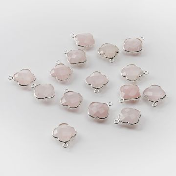 Srebrna zawieszka kryształ górski różowy koniczyna marokańska w srebrnym okuciu AG925 12,5mm