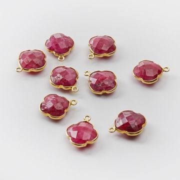 Srebrna zawieszka rubin koniczyna marokańska w srebrnym okuciu AG925 pozłacana 12,5mm