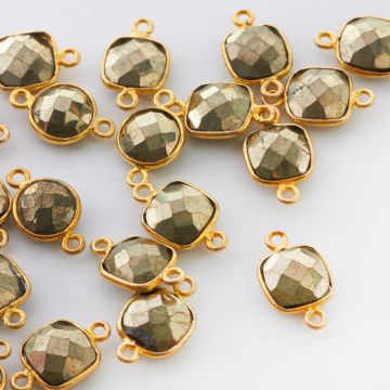 Łącznik piryt fasetowany w okuciu pozłacanym AG925 7mm