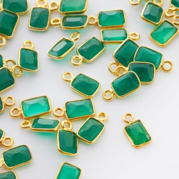 Zawieszka zielony onyks fasetowany w okuciu pozłacanym AG925 7x5mm