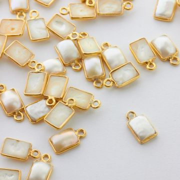 Zawieszka perła prostokątna w okuciu pozłacanym AG925 7x5mm