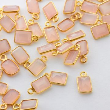 Zawieszka chalcedon różowy fasetowany w okuciu pozłacanym AG925 7x5mm