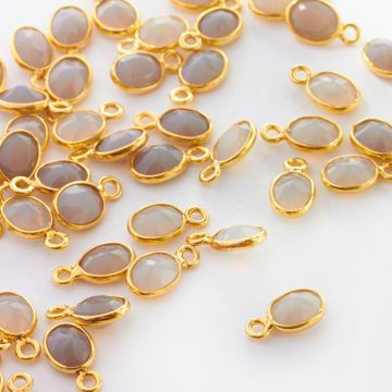 Chalcedon szary owal fasetowany w okuciu zawieszka AG925 6mm