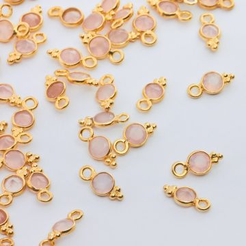 Srebrna zawieszka różowy chalcedon w okuciu AG925 pozłacana 10mm