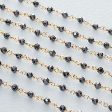 Łańcuch srebrny AG925 pozłacany z hematytem fasetowanym 3mm