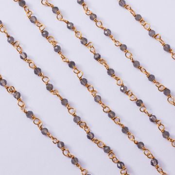 Łańcuch srebrny AG925 pozłacany z kwarcem dymnym 2mm