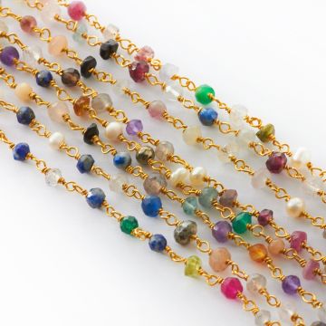 Srebrny łańcuch z kamieniami mix pozłacany AG925 3,5mm