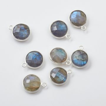 Labradoryt krążek fasetowany w srebrnym okuciu AG925 10mm