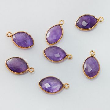 Srebrna zawieszka markiza ametyst w okuciu AG925 pozłacana 12x8mm