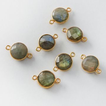 Srebrny łącznik labradoryt w okuciu AG925 pozłacana 10mm