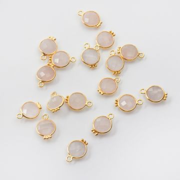 Kryształ górski różowy krążek w okuciu pozłacany 8mm