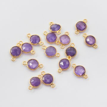 Ametyst krążek fasetowany łącznik w okuciu AG925 pozłacany 6mm