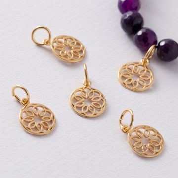 Srebrna zawieszka ozdobna kółko z zawijasami AG925 pozłacana 12,5mm