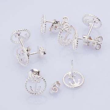 Srebrne kolczyki kotwica w kółku AG925 9mm