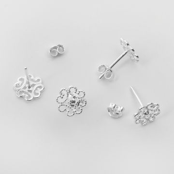 Srebrne kolczyki ażurowe kwiatki AG925 9mm