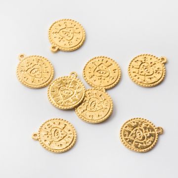 Srebrna zawieszka moneta z serduszkiem AG925 pozłacana 14mm