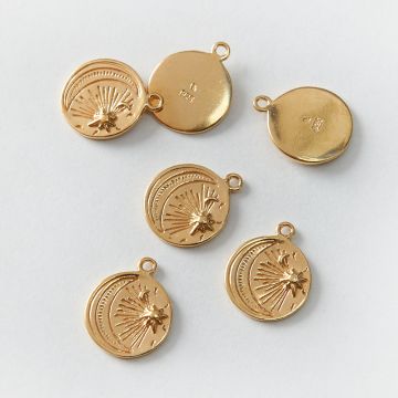 Srebrna zawieszka okrągła z księżycem i słońcem AG925 pozłacana 13mm