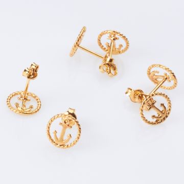 Srebrne kolczyki kotwica w kółku AG925 pozłacane 9mm