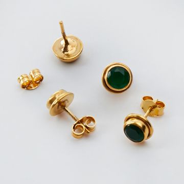 Srebrne kolczyki sztyfty z zielonym onyksem AG925 pozłacane 6,5mm