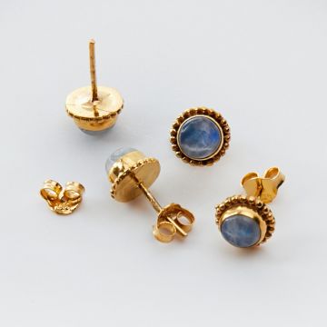 Srebrne kolczyki sztyfty z labradorytem AG925 pozłacane 7mm