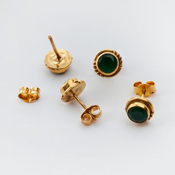 Srebrne kolczyki sztyfty z zielonym onyksem AG925 pozłacane 7mm