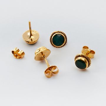 Srebrne kolczyki sztyfty z zielonym onyksem AG925 pozłacane 7mm