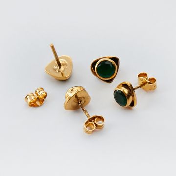 Srebrne kolczyki sztyfty z zielonym onyksem AG926 pozłacane 7mm