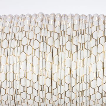 Rzemień klejony biały ze złoty wzorkiem 4mm