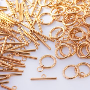 Zapięcie toggle kółko i patyczek ze stali chirurgicznej w kolorze złotym 14mm