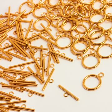 Zapięcie toggle kółko i patyczek ze stali chirurgicznej w kolorze złotym 16mm