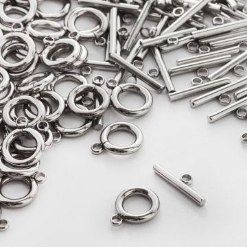Zapięcie toggle kółko i patyczek ze stali chirurgicznej w kolorze srebrnym 10,5mm