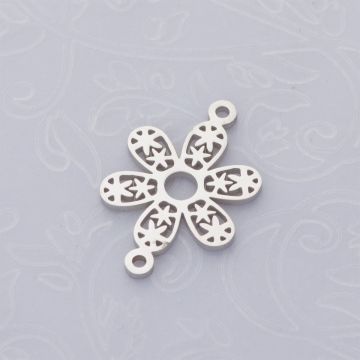 Rozgałęźnik kwiatek w kółku ze stali chirurgicznej w kolorze srebrnym 22x15mm