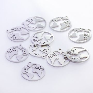 Zawieszka ze stali chirurgicznej globus w kolorze srebrnym 21mm